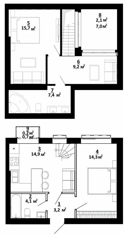 Дворівнева 71.1 м² в ЖК Білий Шоколад.Center від 18 900 грн/м², с. Білогородка