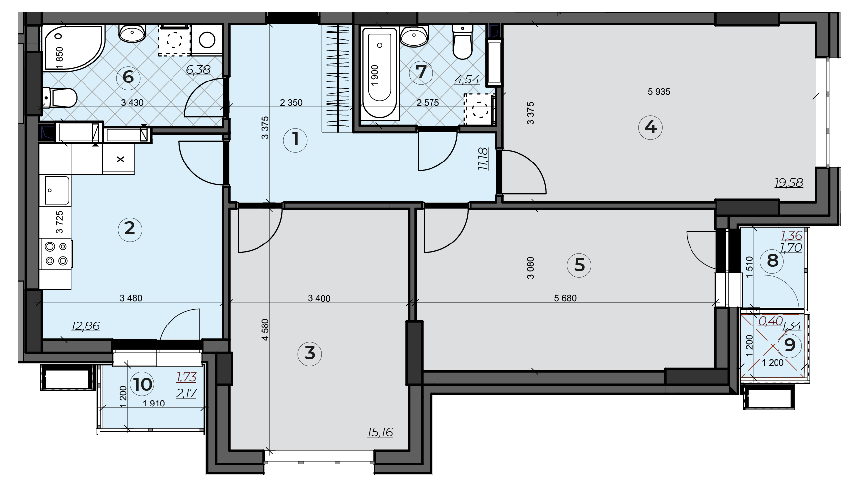 3-комнатная 90.36 м² в ЖК CRYSTAL RESIDENCE от 57 500 грн/м², Киев