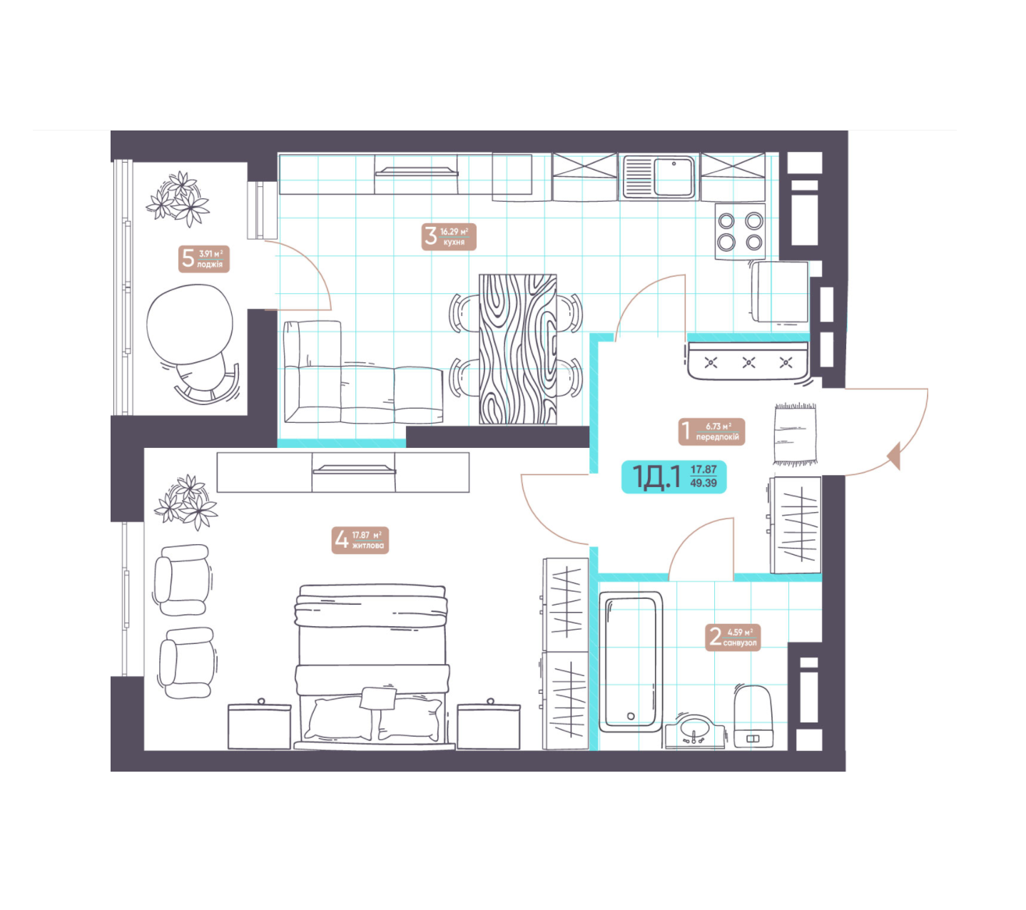 1-комнатная 49.39 м² в ЖК Теремки от 31 800 грн/м², Киев