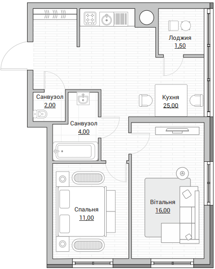 2-комнатная 58.5 м² в ЖК Евромисто от 23 000 грн/м², с. Крюковщина