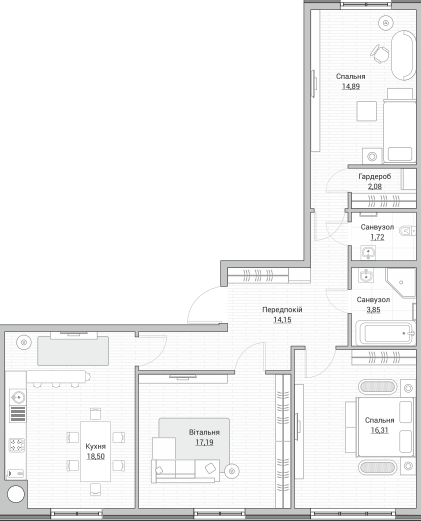 3-комнатная 86.57 м² в ЖК Евромисто от 22 500 грн/м², с. Крюковщина