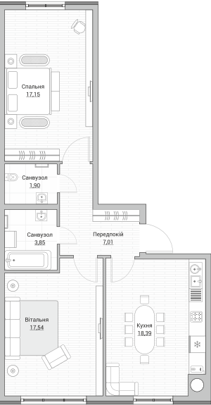 2-комнатная 64.36 м² в ЖК Евромисто от 23 500 грн/м², с. Крюковщина