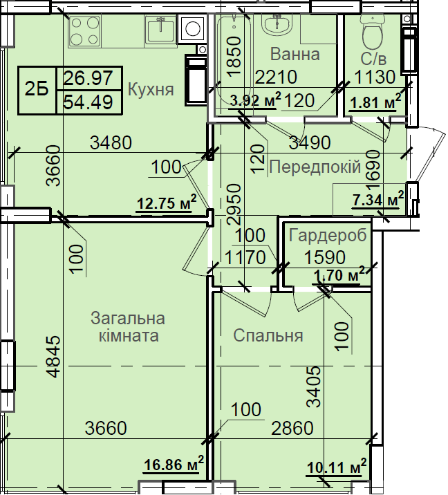 2-комнатная 54.49 м² в ЖК Петровский квартал от 18 000 грн/м², с. Святопетровское