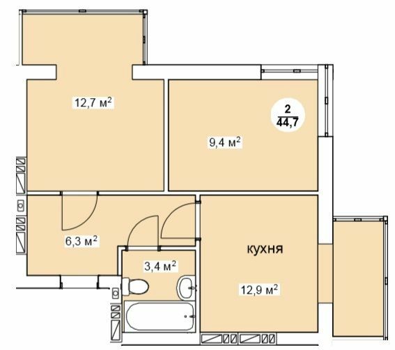 2-кімнатна 44.7 м² в ЖК Нова Данія від 22 500 грн/м², с. Софіївська Борщагівка