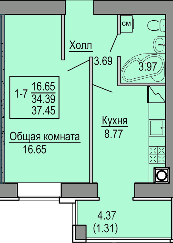 1-комнатная 37.45 м² в ЖК Софиевская сфера от 28 500 грн/м², с. Софиевская Борщаговка