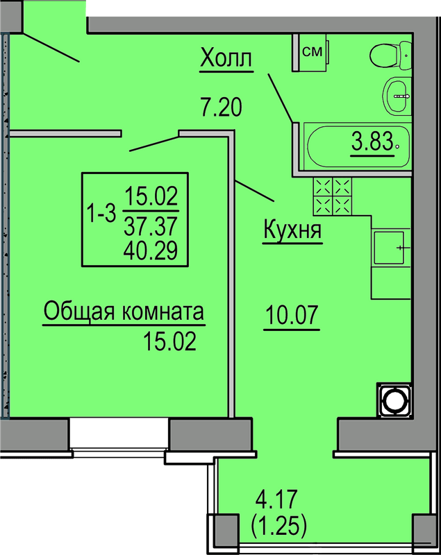 1-кімнатна 40.29 м² в ЖК Софіївська сфера від 28 500 грн/м², с. Софіївська Борщагівка