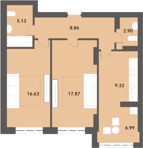 2-комнатная 67.7 м² в ЖК Софиевские Липки от 23 500 грн/м², с. Софиевская Борщаговка