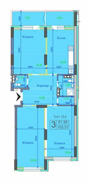 3-комнатная 107.4 м² в ЖК River House от застройщика, г. Украинка