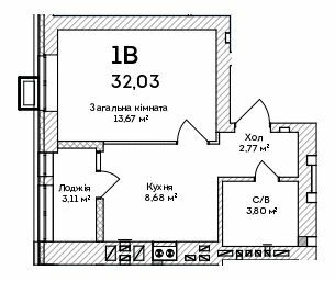 1-кімнатна 32.03 м² в ЖК Grand Country Irpin від 19 350 грн/м², м. Ірпінь