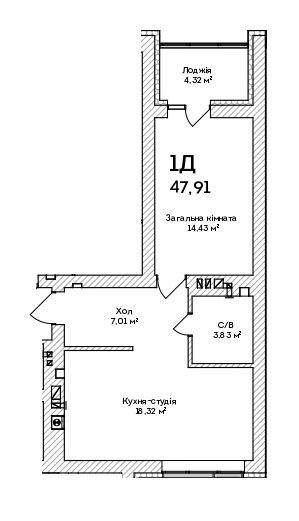 1-комнатная 47.91 м² в ЖК Grand Country Irpin от 19 350 грн/м², г. Ирпень