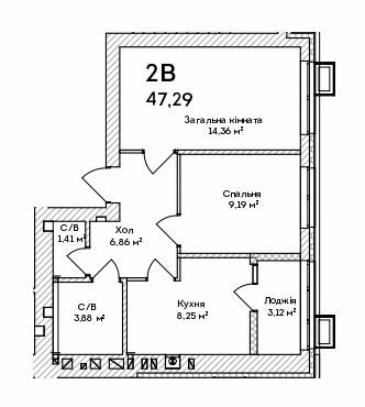 2-комнатная 47.29 м² в ЖК Grand Country Irpin от 21 000 грн/м², г. Ирпень