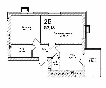 2-кімнатна 52.18 м² в ЖК Grand Country Irpin від 21 500 грн/м², м. Ірпінь