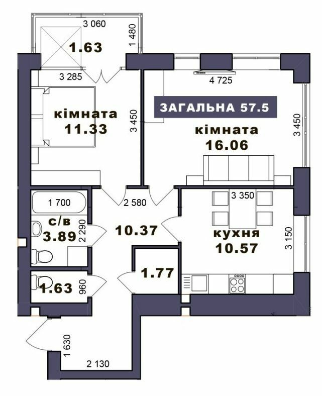 2-комнатная 57.5 м² в ЖК Family Comfort от 19 550 грн/м², г. Ирпень