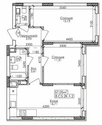 2-кімнатна 57.05 м² в ЖМ Нова Буча від 17 000 грн/м², м. Буча