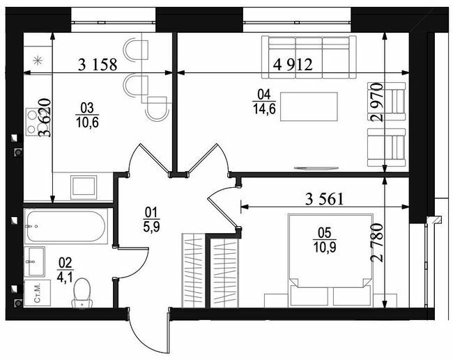 2-кімнатна 46 м² в ЖК City Lake від 17 500 грн/м², с. Шевченкове