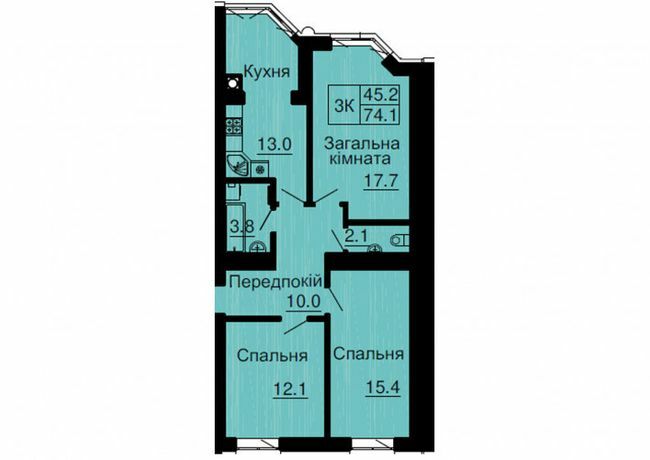 3-кімнатна 74.1 м² в ЖК Софія Резіденс від 32 000 грн/м², с. Софіївська Борщагівка