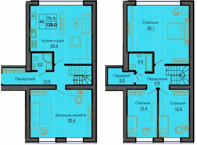 Двухуровневая 129 м² в ЖК София Резиденс от 37 000 грн/м², с. Софиевская Борщаговка