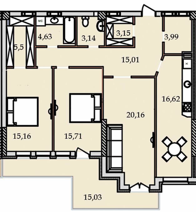 3-кімнатна 119.43 м² в ЖК Premier Tower від 34 600 грн/м², Вінниця