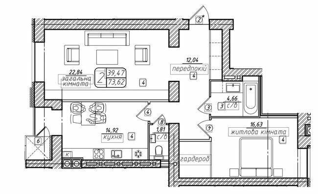 2-кімнатна 73.62 м² в ЖК Західний від 18 500 грн/м², Вінниця