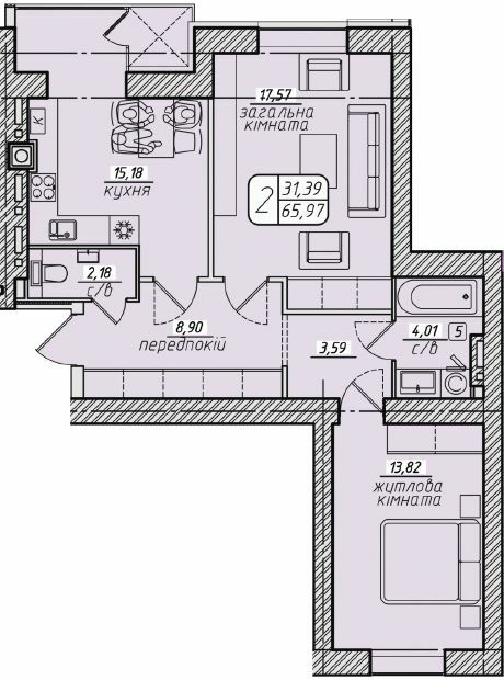 2-кімнатна 65.97 м² в ЖК Західний від 21 000 грн/м², Вінниця