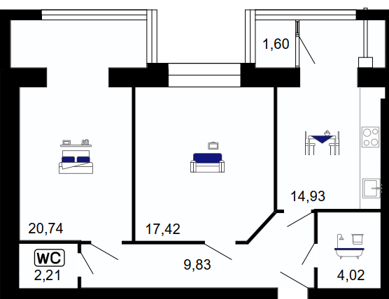 2-комнатная 70.75 м² в ЖК Семейный комфорт от 17 000 грн/м², Винница