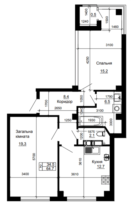 2-кімнатна 64.7 м² в ЖК River House від 16 800 грн/м², Луцьк