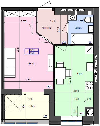 1-кімнатна 41.38 м² в ЖК Атлант від 17 500 грн/м², Луцьк