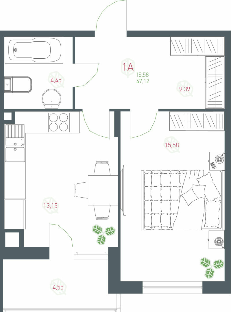 1-комнатная 47.12 м² в ЖК Озерный гай (Гатное) от 25 911 грн/м², с. Гатное