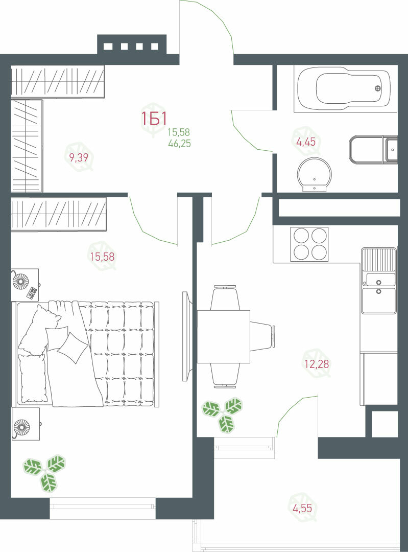 1-комнатная 46.25 м² в ЖК Озерный гай (Гатное) от 31 070 грн/м², с. Гатное