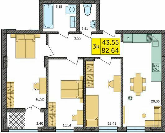 3-комнатная 82.64 м² в ЖК Амстердам от 20 000 грн/м², с. Струмовка