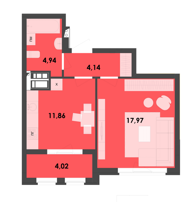 1-кімнатна 42.93 м² в ЖК River City від 16 650 грн/м², Житомир