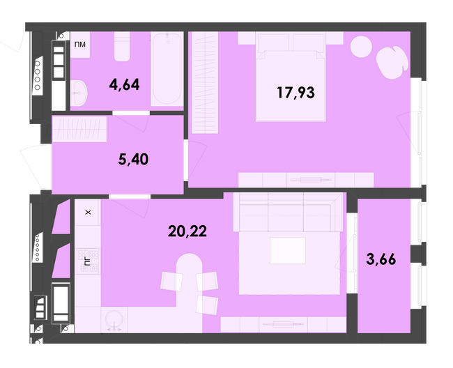 1-кімнатна 51.85 м² в ЖК River City від 19 400 грн/м², Житомир