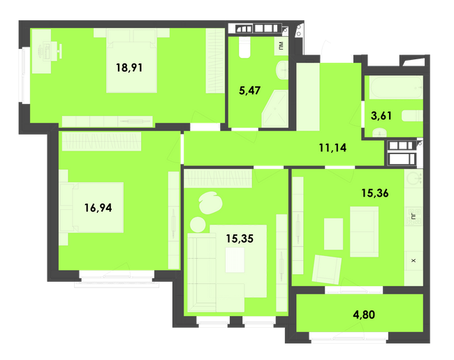 3-комнатная 91.58 м² в ЖК River City от 17 950 грн/м², Житомир