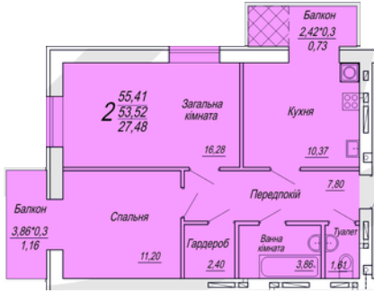 2-кімнатна 55.41 м² в ЖК Сімейний від 18 500 грн/м², Житомир
