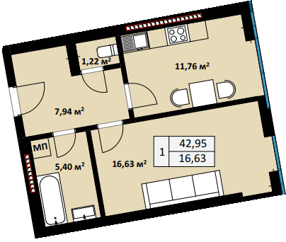 1-кімнатна 42.95 м² в ЖК Uzh Towers від 24 600 грн/м², Ужгород