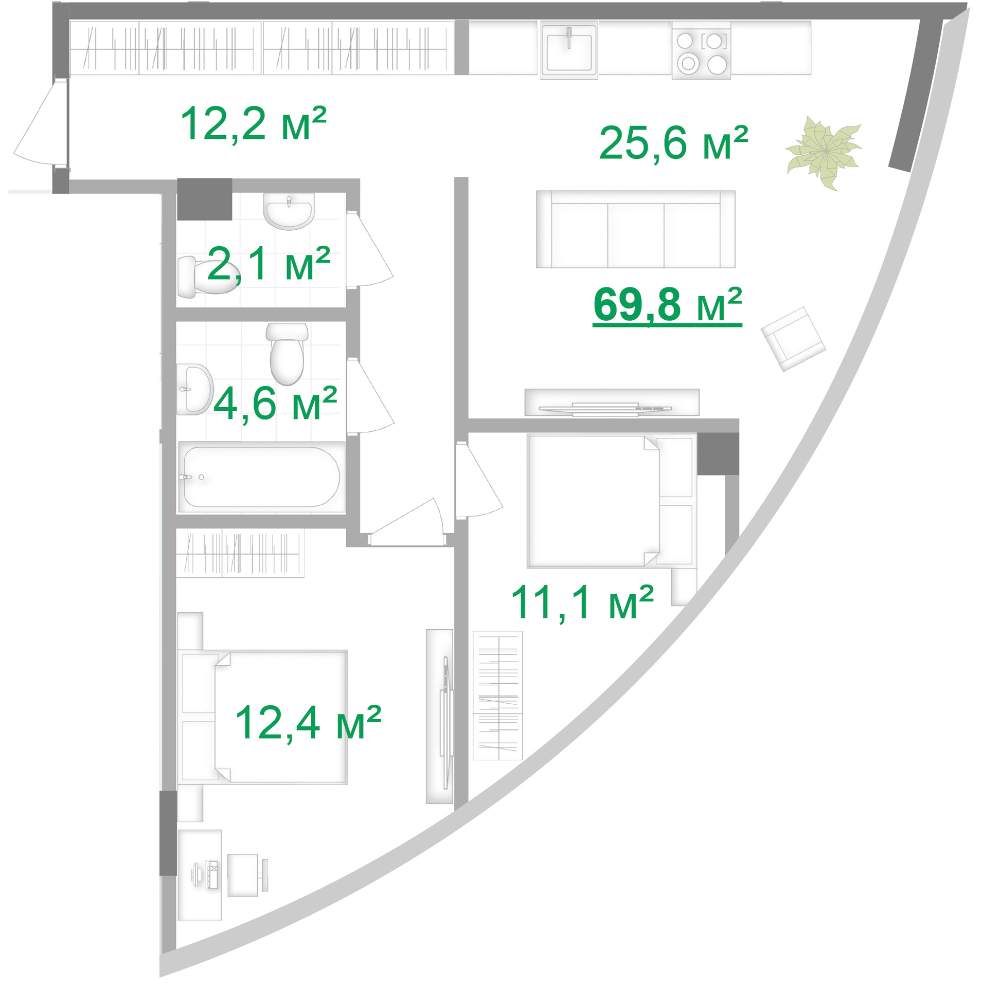 2-комнатная 69.8 м² в МФК Intergal City от 64 802 грн/м², Киев