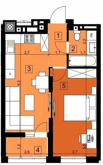 1-комнатная 41.69 м² в ЖК Парус Riverside от 21 100 грн/м², Ужгород