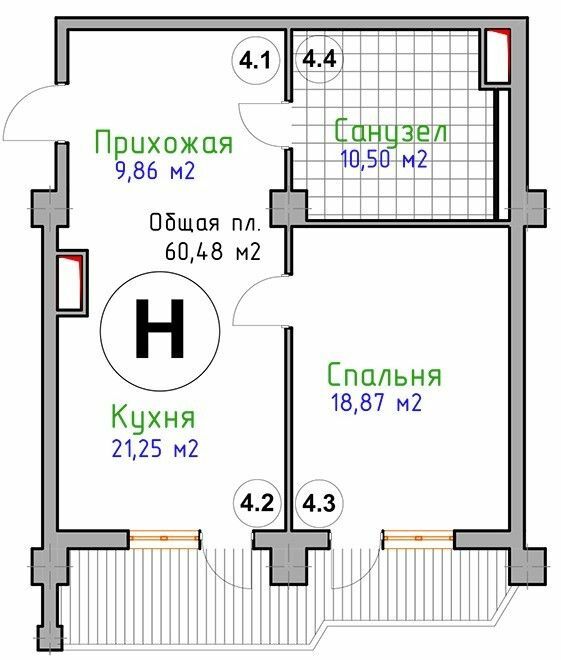 1-комнатная 60.48 м² в ЖК Адмирал от 28 900 грн/м², Николаев