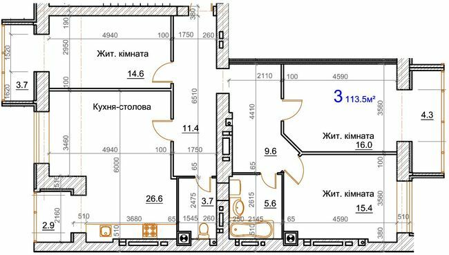 3-кімнатна 113.5 м² в ЖК Курортний від 18 500 грн/м², Миколаїв