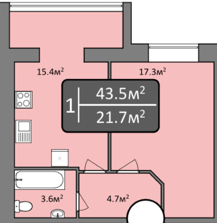 1-комнатная 43.5 м² в ЖК Мечта Николаев от 16 700 грн/м², Николаев