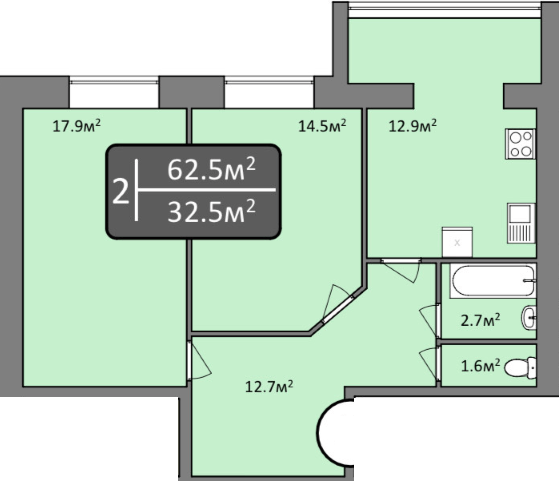 2-кімнатна 62.5 м² в ЖК Мрія Миколаїв від 15 700 грн/м², Миколаїв