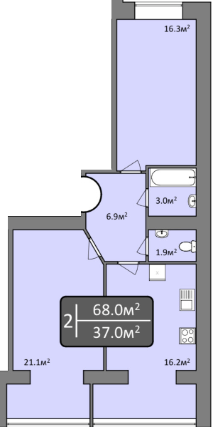 2-комнатная 68 м² в ЖК Мечта Николаев от 16 700 грн/м², Николаев