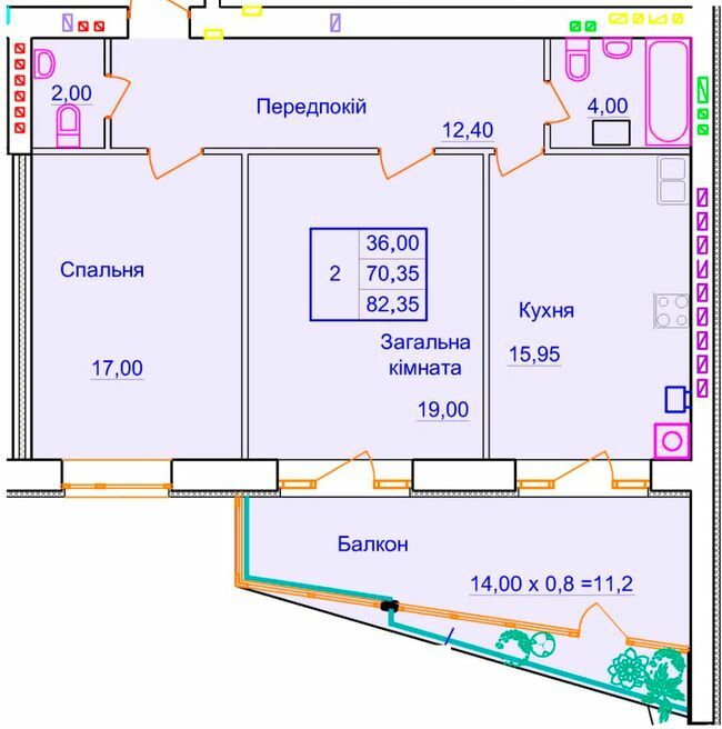 2-кімнатна 82.35 м² в ЖК Європейський від 29 000 грн/м², Полтава