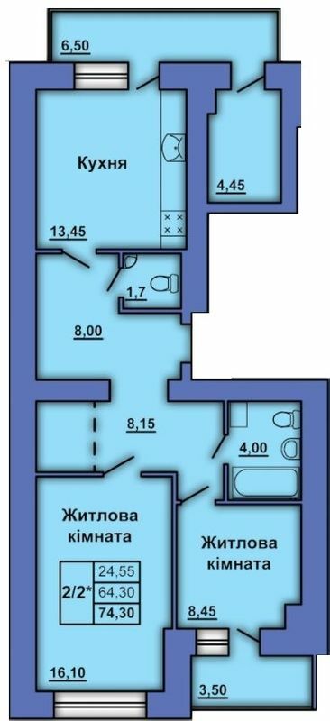 2-кімнатна 74.3 м² в ЖК на вул. Степового Фронту, 20 від 21 000 грн/м², Полтава