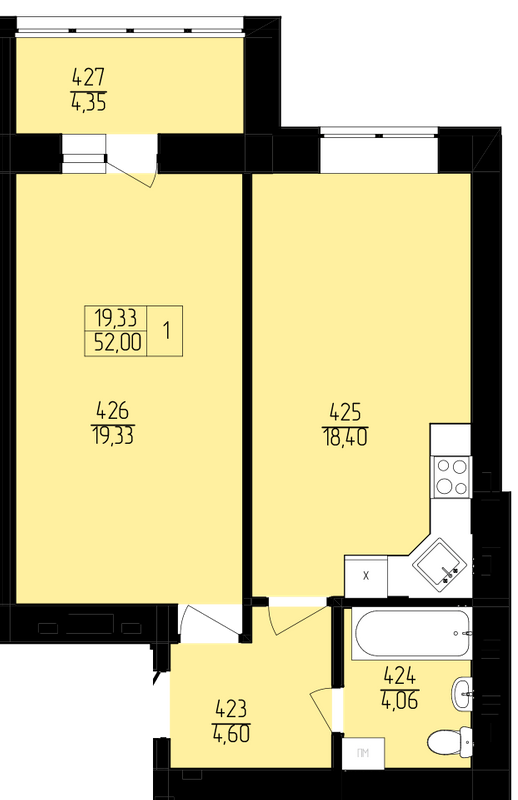 1-кімнатна 52 м² в ЖК Північна фортеця від 23 550 грн/м², Рівне