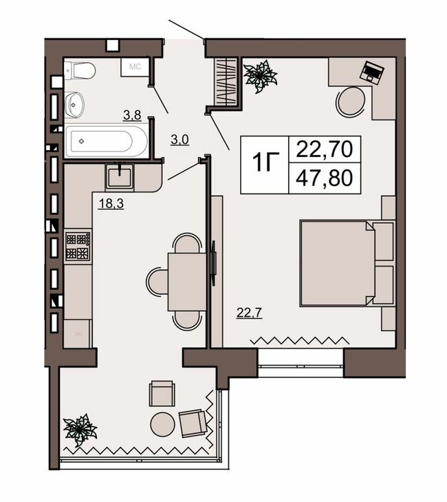 1-комнатная 47.8 м² в ЖК Шоколад от 15 100 грн/м², Ровно