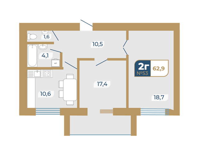 2-кімнатна 62.9 м² в ЖК Добробуд від 15 500 грн/м², м. Дубно