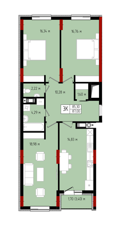 3-комнатная 87 м² в ЖК Квартал №5 от 17 500 грн/м², Ивано-Франковск