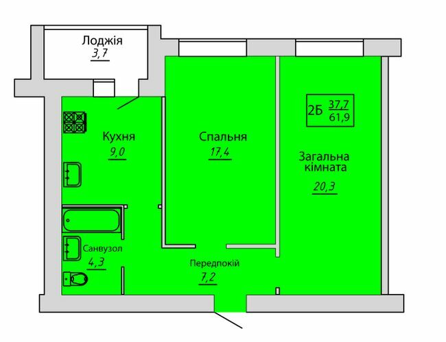 2-комнатная 61.9 м² в ЖК Киевский от 15 700 грн/м², Сумы
