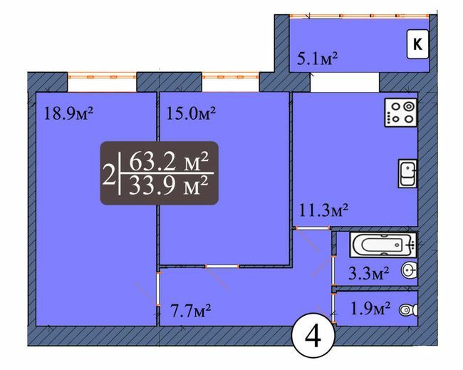 2-комнатная 63.2 м² в ЖК Мечта от 14 800 грн/м², Чернигов